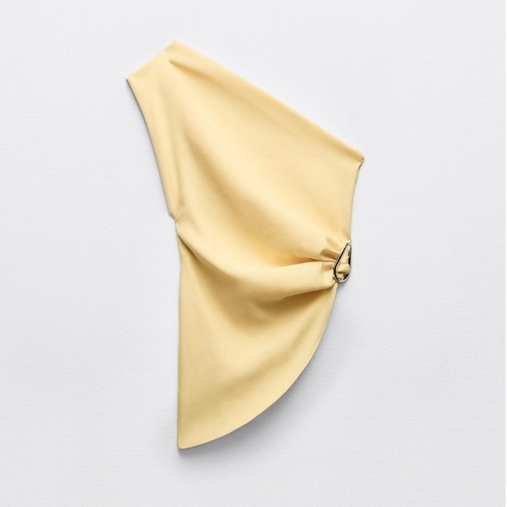 zara yellow one shoulder ruched asymmetrical top